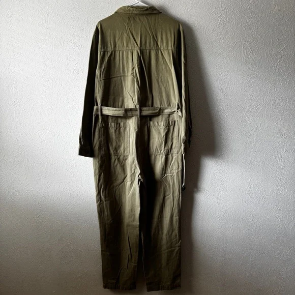 UMGEE USA Green Belted Long Sleeve Jumpsuit COVERALLS Pantsuit Womens L - Picture 6 of 7